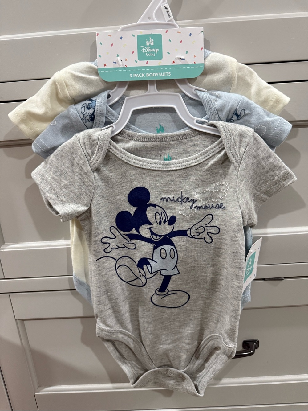Disney Gray and Navy Mickey Mouse Short-Sleeve Bodysuit - 3 Pack